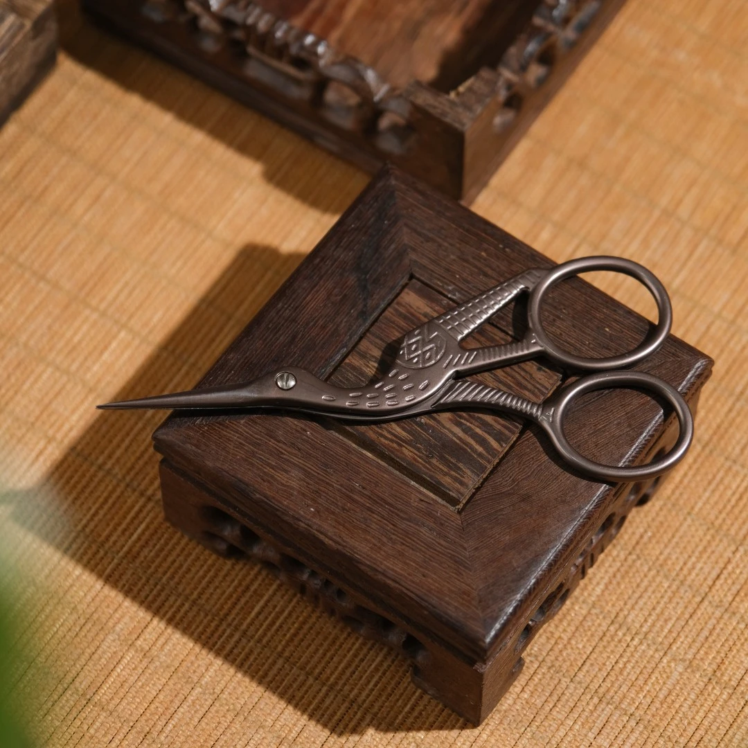 中式复古家用小剪刀茶道配件不锈钢茶叶袋神器古风剪刀纯手工简约