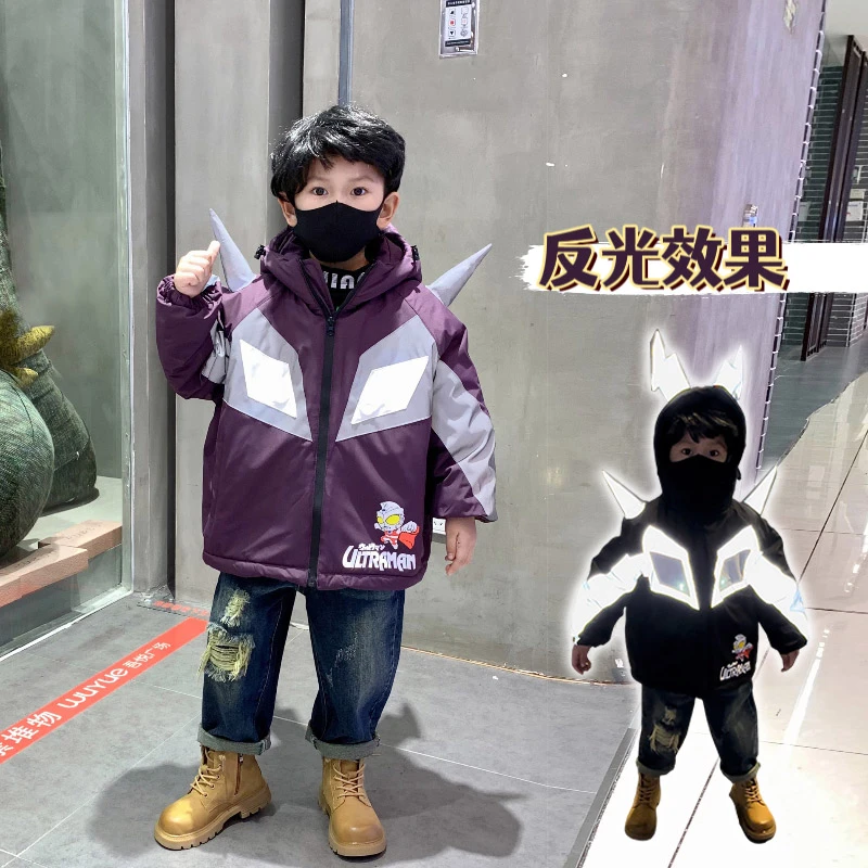 男童加绒儿童亮灯发光秋冬2023新款男孩小怪兽洋气休闲派克服酷帅