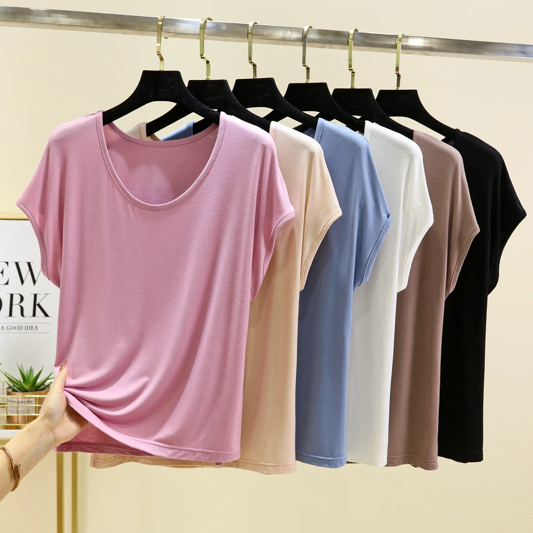 打底休闲纯色修身型无痕宽松型少女风RK背心半袖圆领轻职风通勤