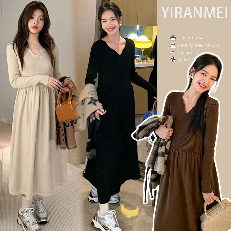 【安安】2024秋冬简约时尚宽松百搭时尚减龄内搭孕妇连衣裙