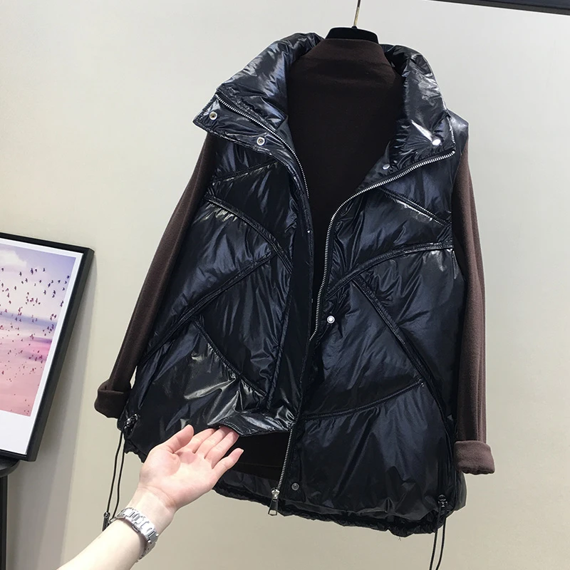 【80-200斤】免洗亮面棉服马甲女秋冬新款百搭韩版学生外套坎肩