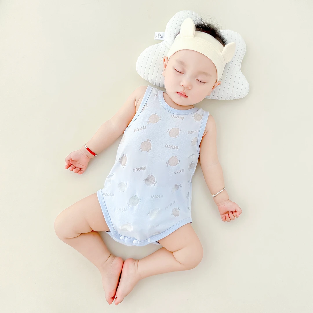 新生儿三角包屁衣婴儿夏天衣服宝薄款吊带哈衣爬服背心烧花连体衣
