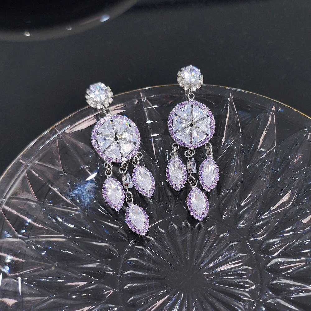 铜合金耳饰 气质轻奢时尚百搭欧美长款梦幻紫色PT0327