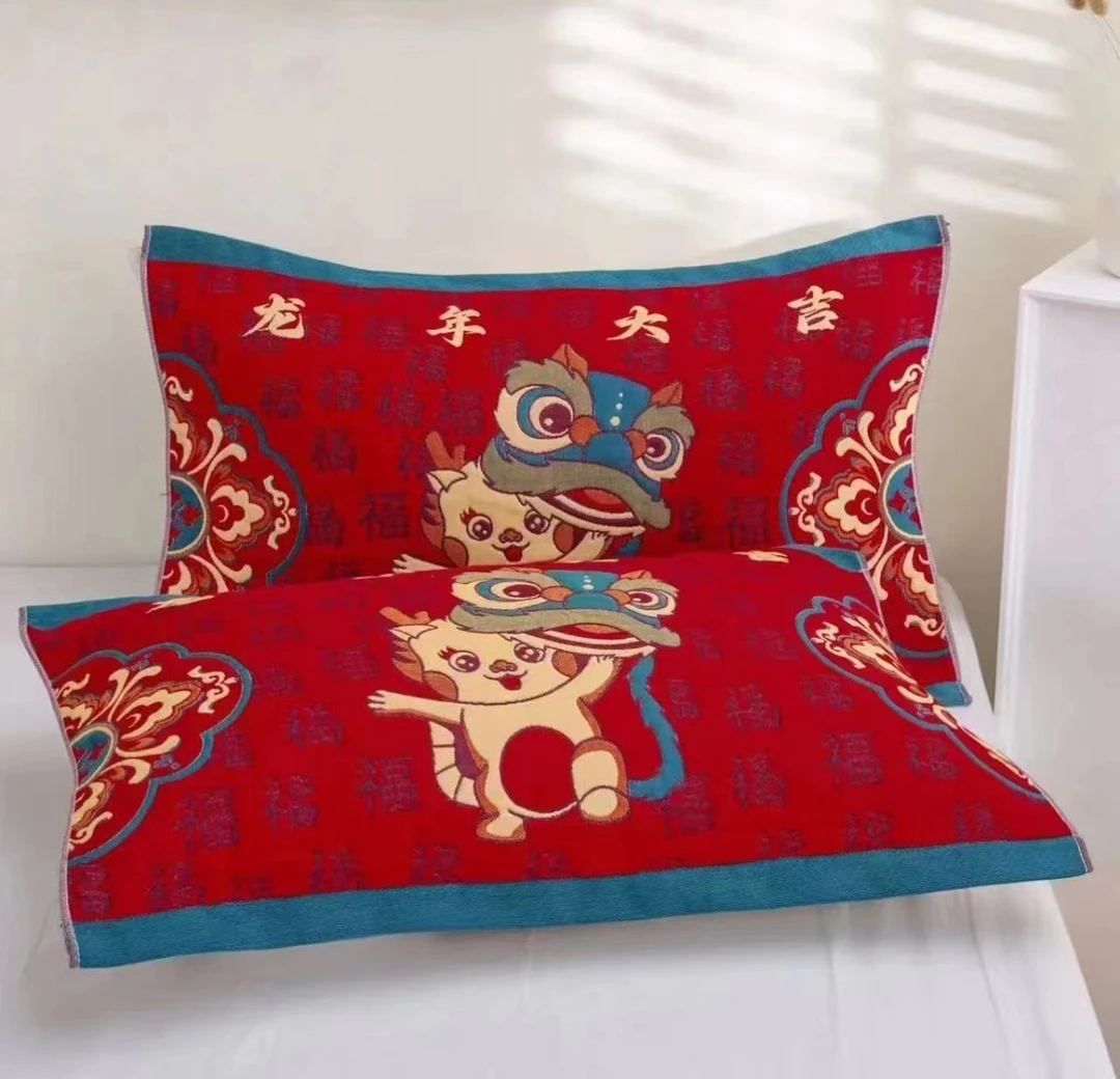 枕巾大号全纯棉纱布枕巾成人家用柔软高档吸汗加厚（52*78cm）一对