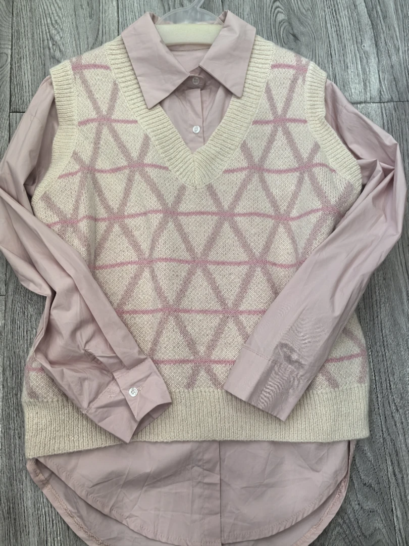 【静静】经典针织假两件衬衫上衣8832