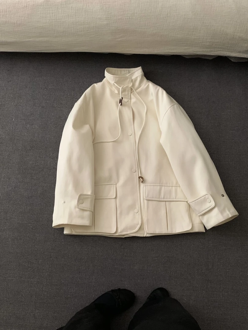 8807韩国东大门女装立领夹克休闲外套抽绳双大兜