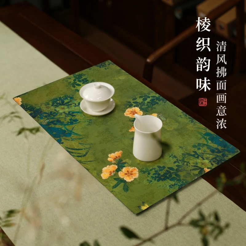拾舍棱织茶铺大号古风禅意茶布垫防水茶垫茶席茶道干泡壶垫茶桌垫