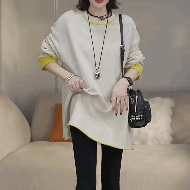 2024秋冬新款欧货设计感休闲宽松拼接套头卫衣高级感气质打底上衣