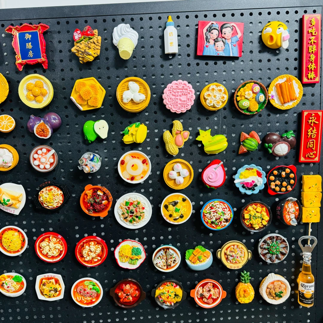 【直播拆】树脂潮玩创意立体碰碰玩法吸附磁铁多样手绘美食冰箱贴