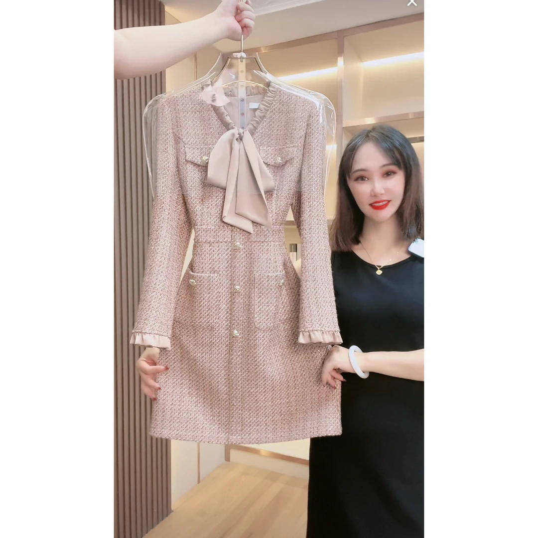 【现货 下午发】6829连衣裙女秋冬装2024年气质收腰连衣裙长袖法式