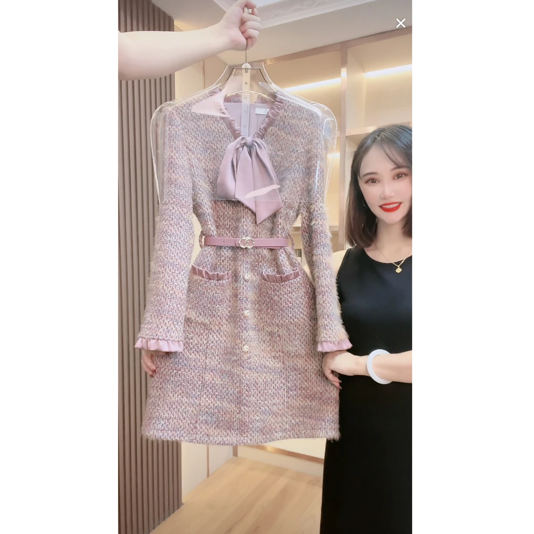 【现货 下午发】1889连衣裙女秋冬装2024年气质收腰连衣裙长袖法式