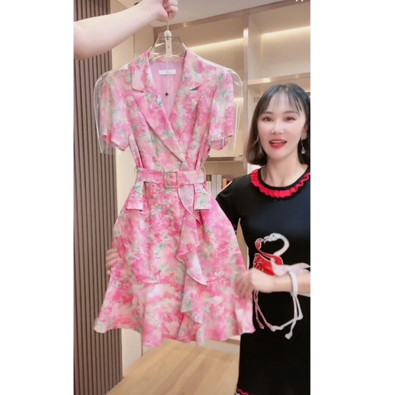 【现货 下午发】1748气质收腰短袖显瘦连衣裙