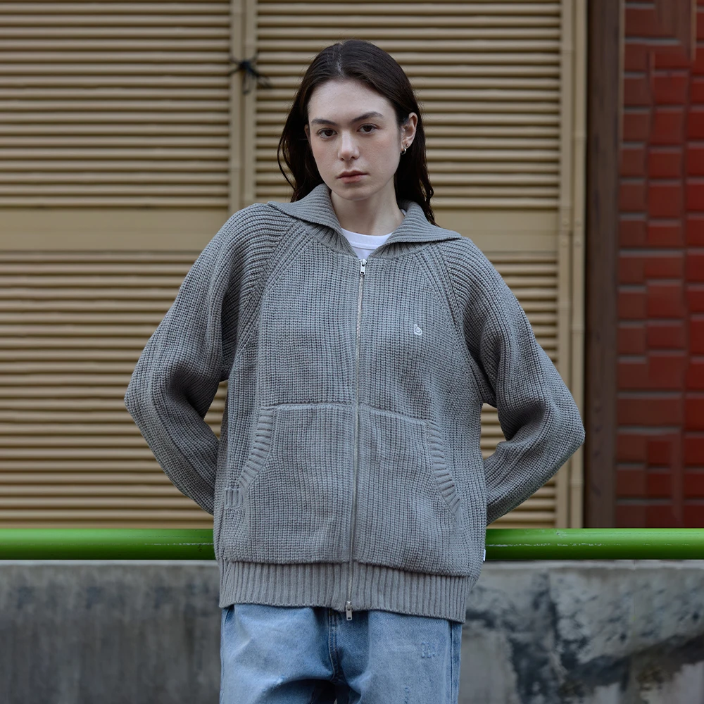 BENT IDEA秋冬新款 基础款15%羊毛保暖翻领针织衫拉链毛衣外套