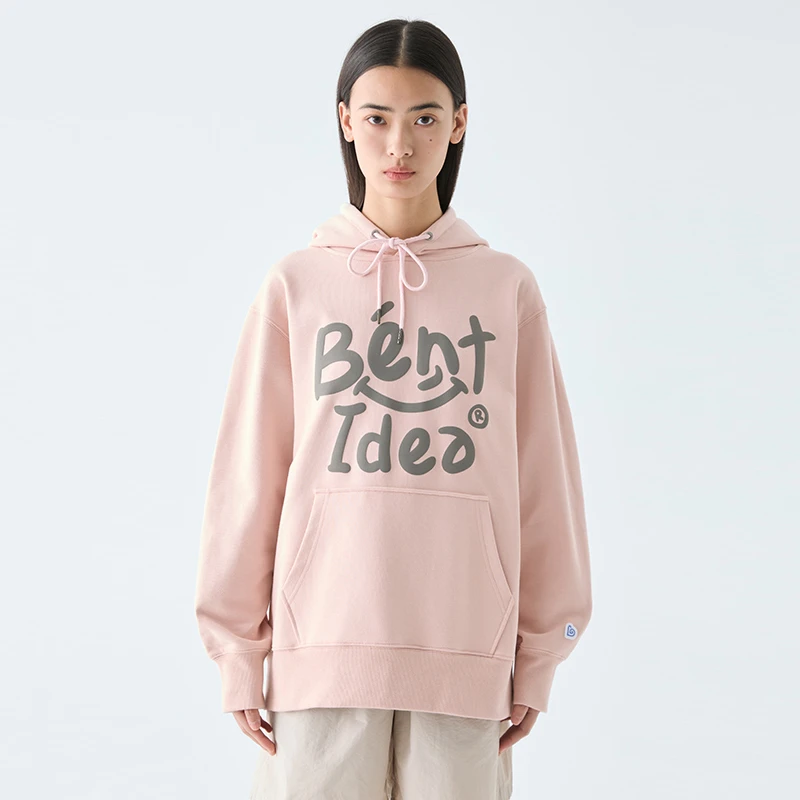 BENT IDEA 2024秋季新款 笑脸印花logo男女情侣宽松套头连帽卫衣