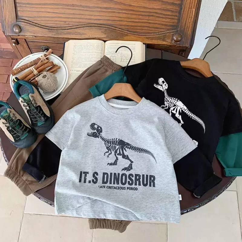 假两件长袖T恤 秋季男童秋装 恐龙化石
