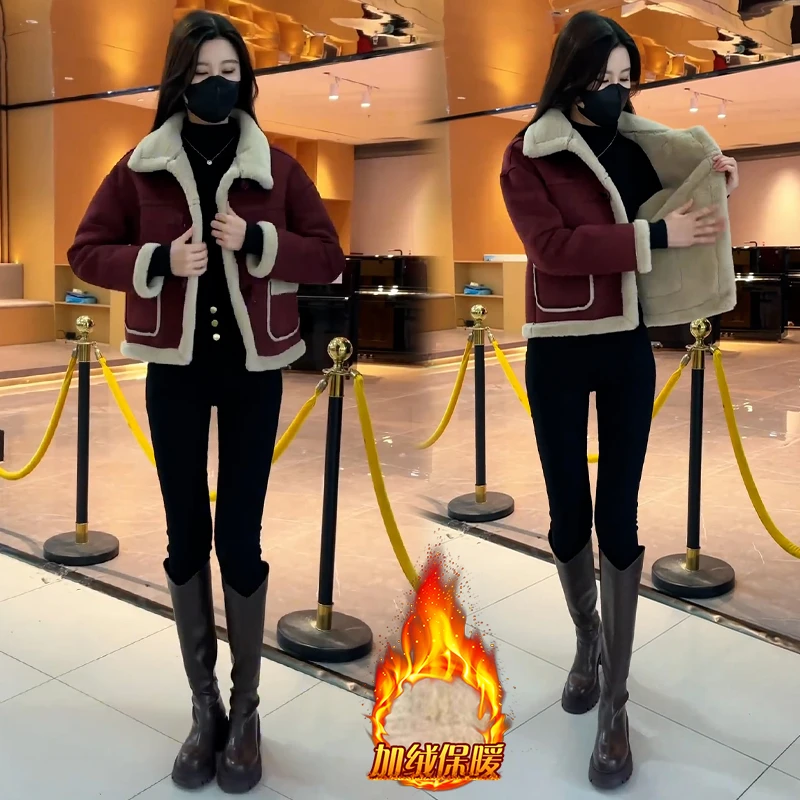加绒加厚韩版宽松短外套女2024年冬季新款小个子气质减龄保暖上衣