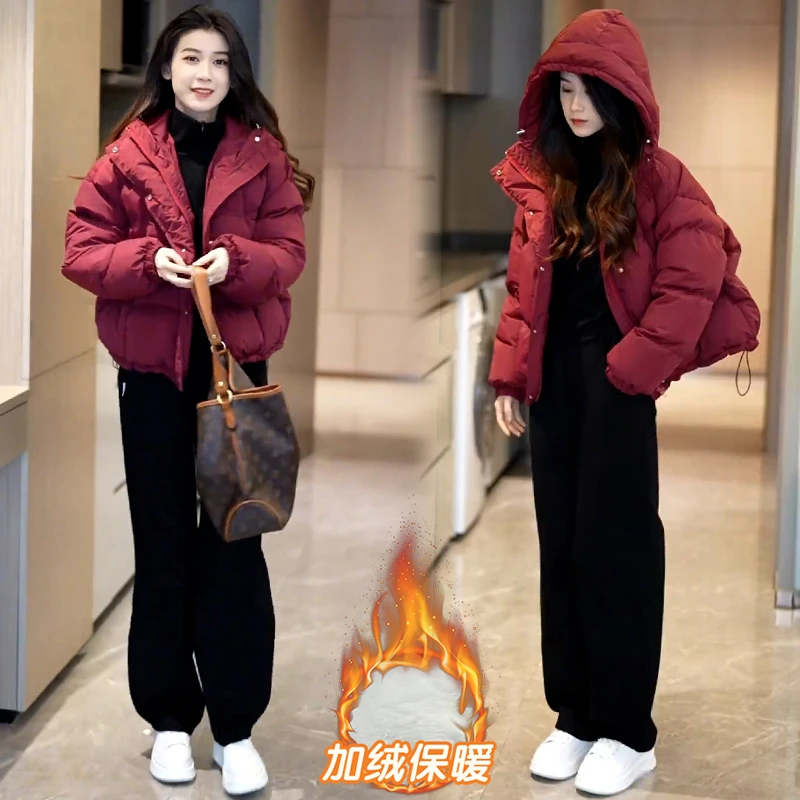 连帽棉服2024年秋冬季新款小个子短款棉袄宽松加厚保暖面包服外套