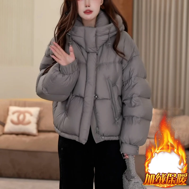 简约短款羽绒棉服外套女2024年冬季新款加厚保暖高级感连帽面包服