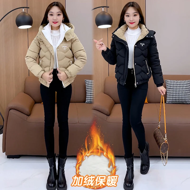 韩版连帽棉服女2024冬季新款时尚洋气休闲百搭小个子加厚棉袄外套