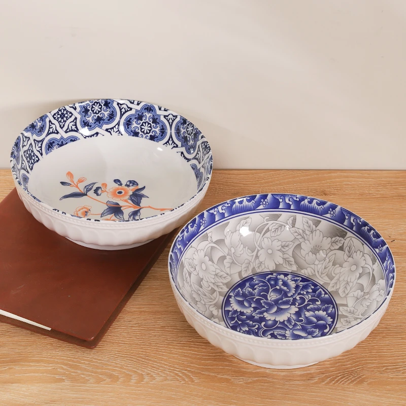 青花瓷-9英寸浮雕大汤碗加厚陶瓷釉下彩餐具