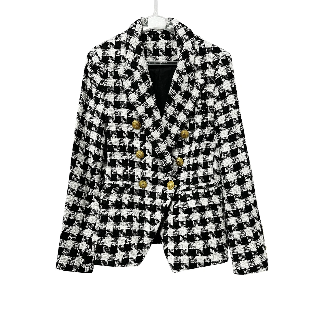 ！女士黑白格纹粗花呢编织小香风羊毛西装外套E467