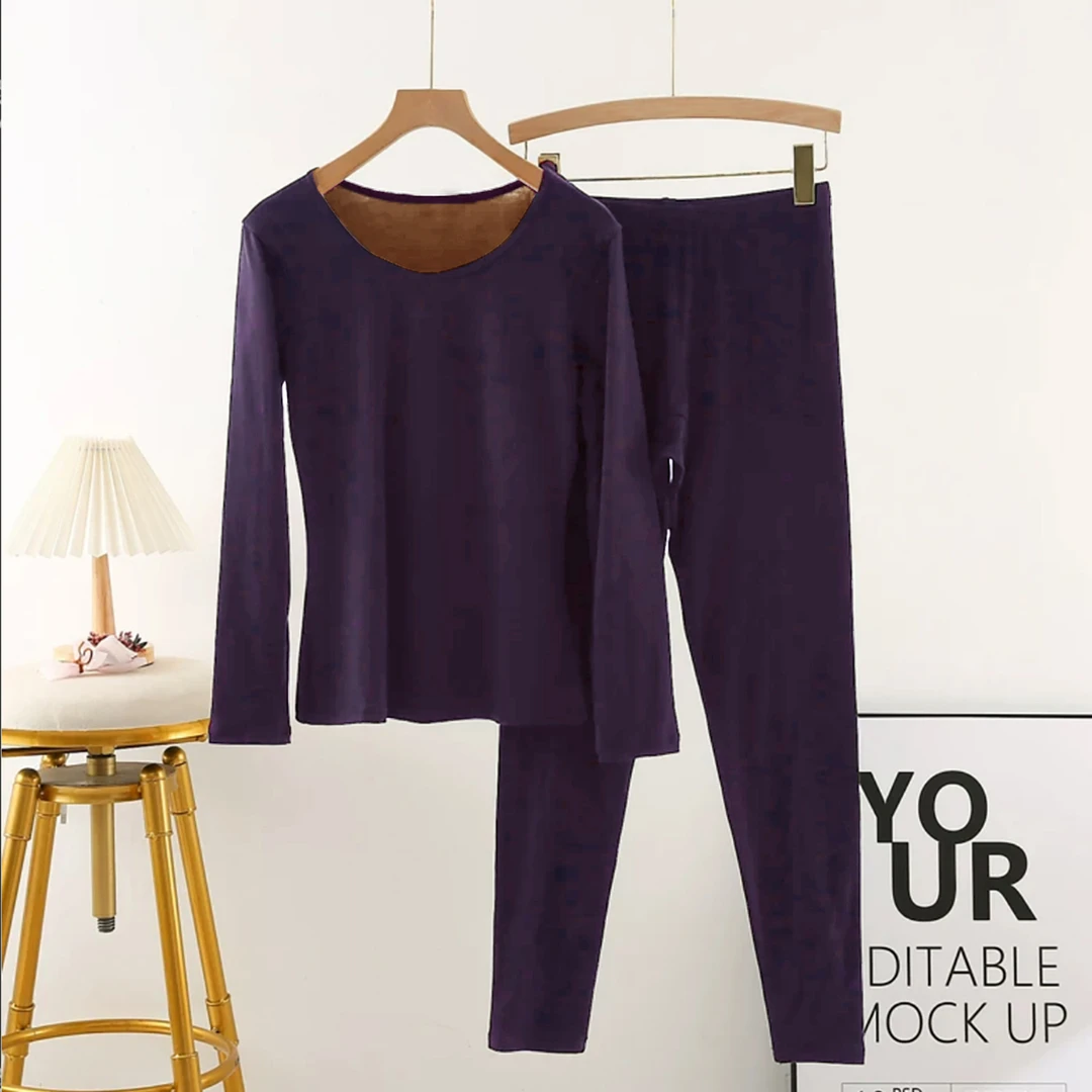 秋冬新品！冬季圆领加绒保暖套装P806