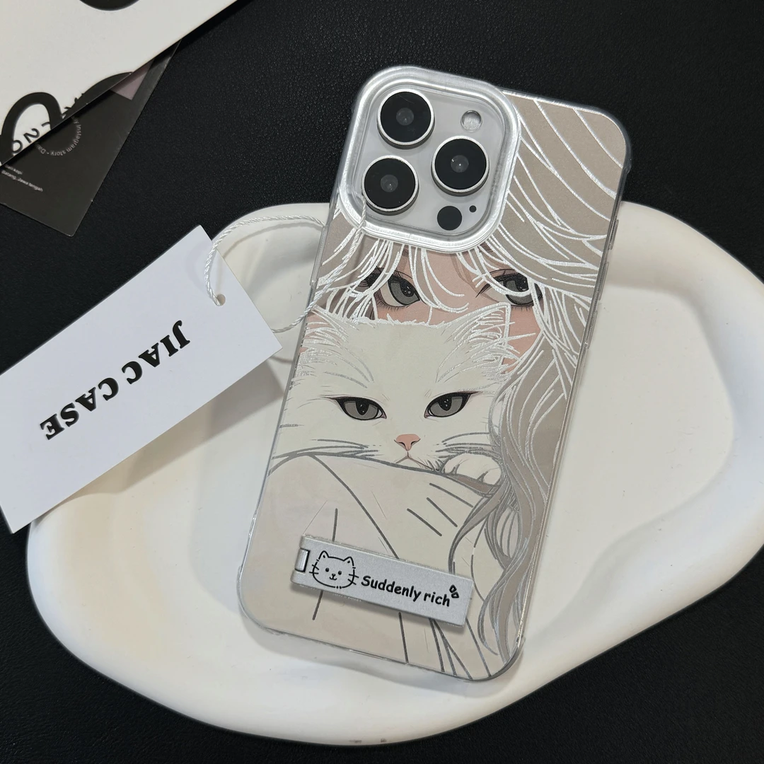 JIAC适用苹果15华为小米14vivo一加oppo防摔卡通猫咪羽纱手机壳14