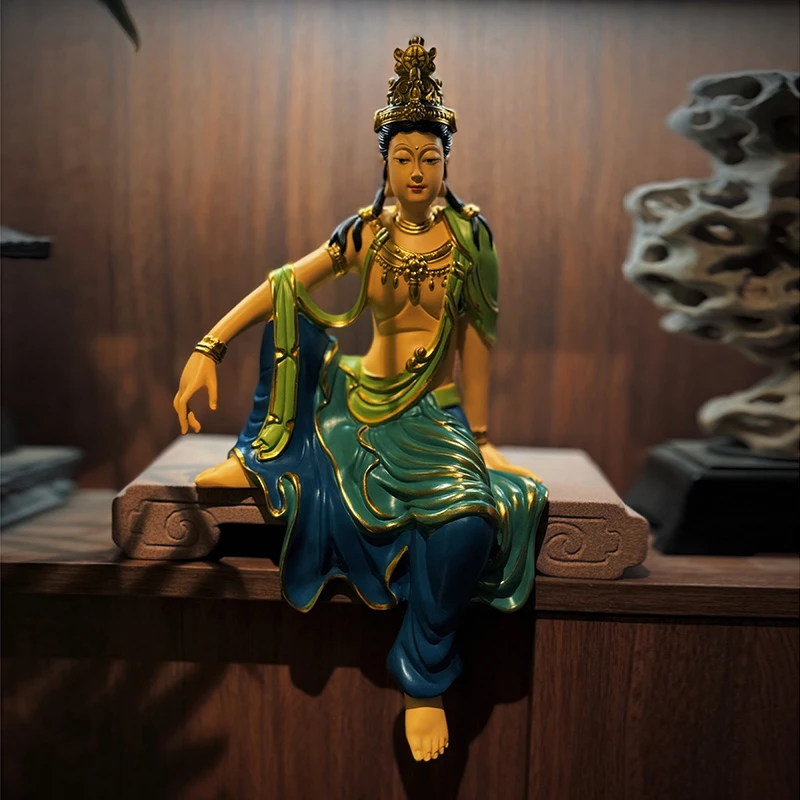 新款观自在水月观音禅意菩萨佛像摆件客厅玄关茶室水月观音摆件