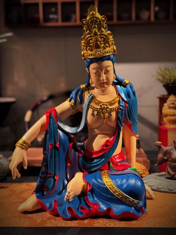 新品自在观音佛像水月观音新中式禅意摆件茶空书房水月观音摆件