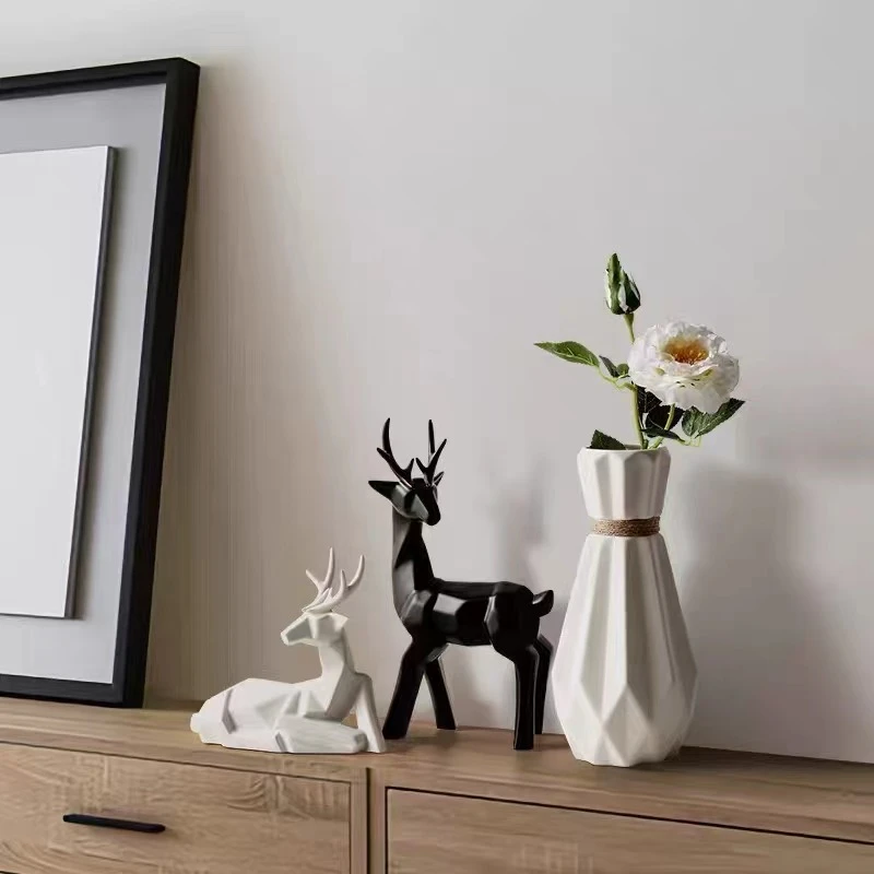 【小阿阮】轻奢创意陶瓷「福鹿瓶安」现代花瓶组合摆件家居装饰品