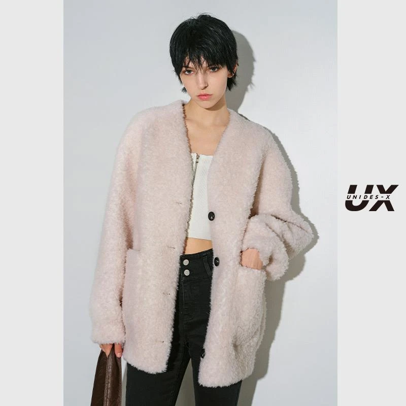 UX 2024冬季新款 羊羔绒外套女 时尚通勤百搭宽松上衣毛绒