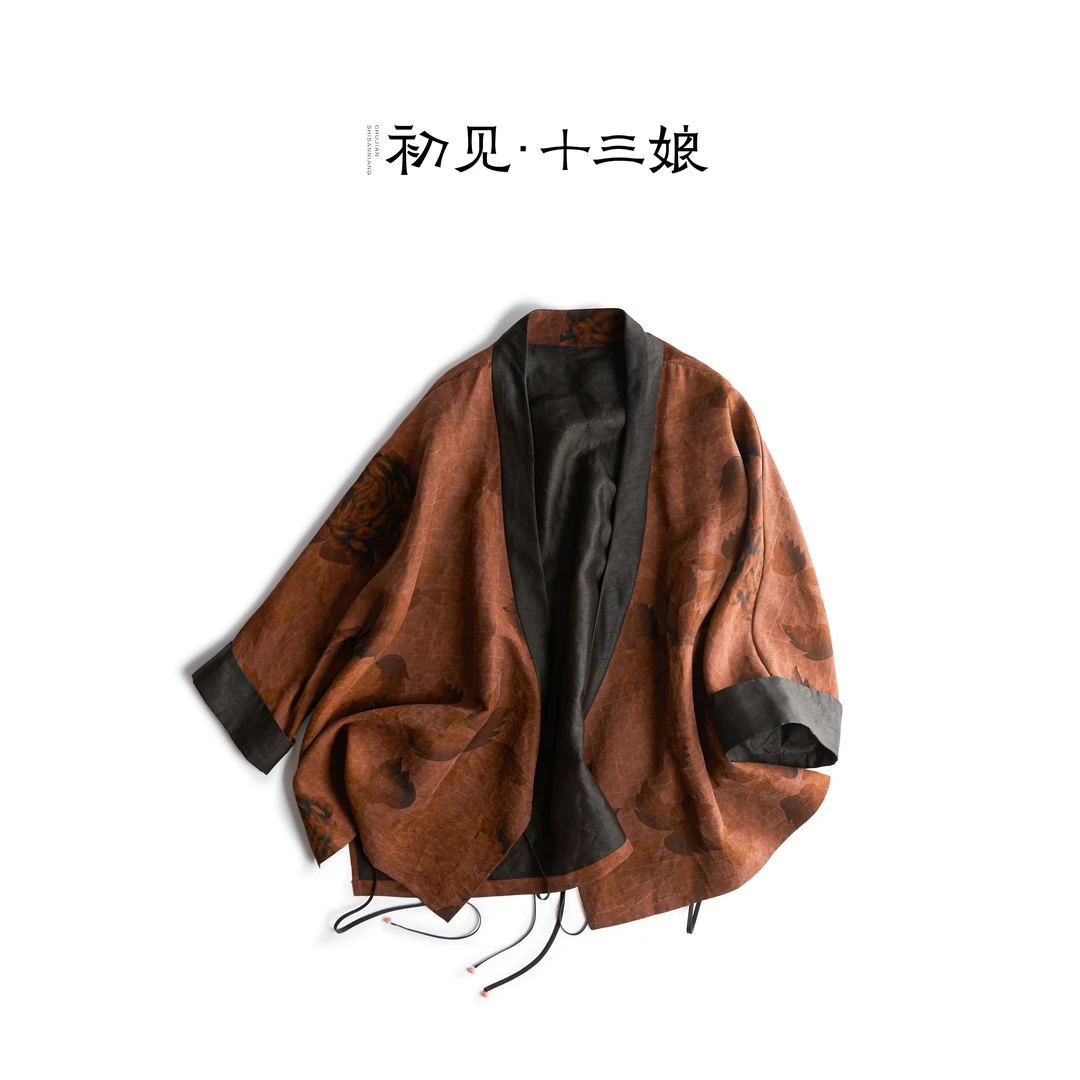 初见十三娘『夏杅』复古中式国风龟裂纹休闲透气古风香云纱外套