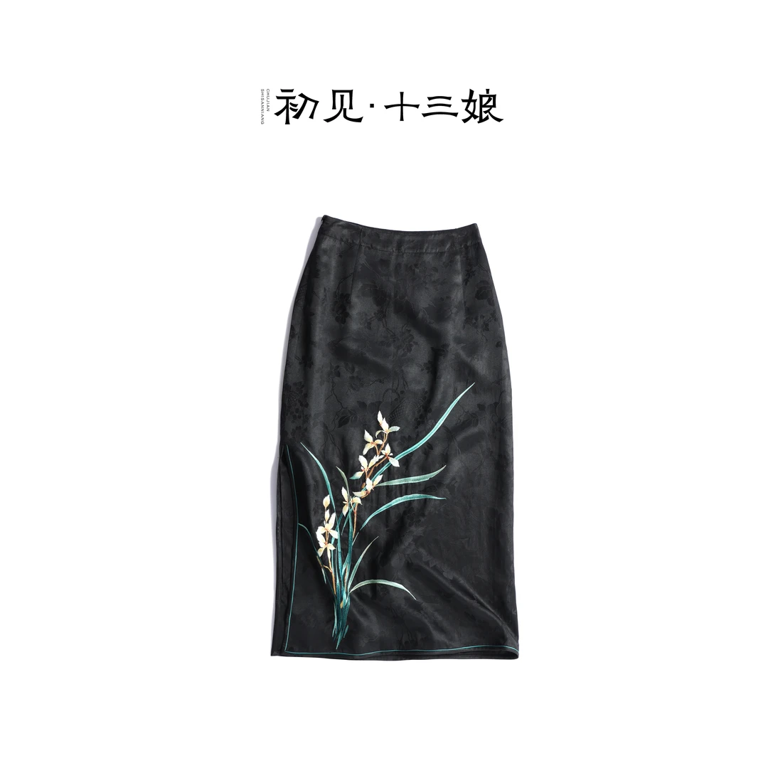 初见十三娘『之兰』复古新中式国风重工刺绣气质古风香云纱半裙