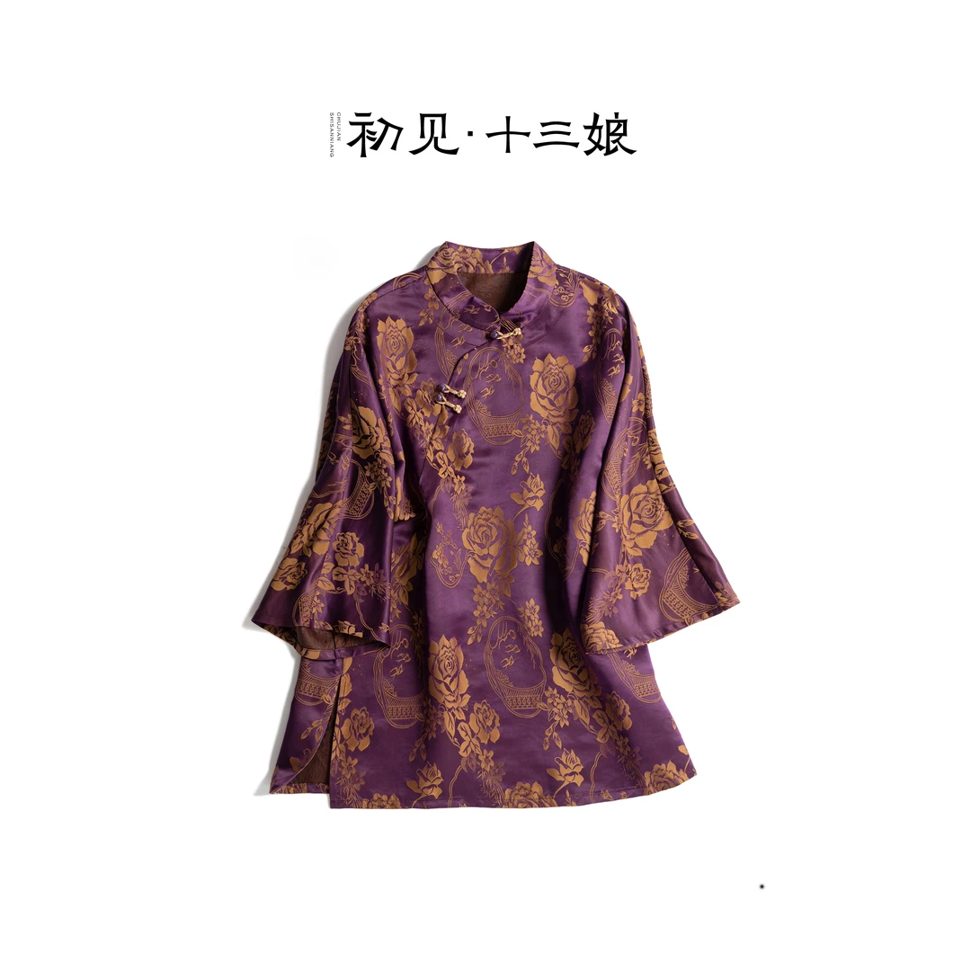 初见十三娘『花想』复古新中式国风重磅碎花提花气质上衣