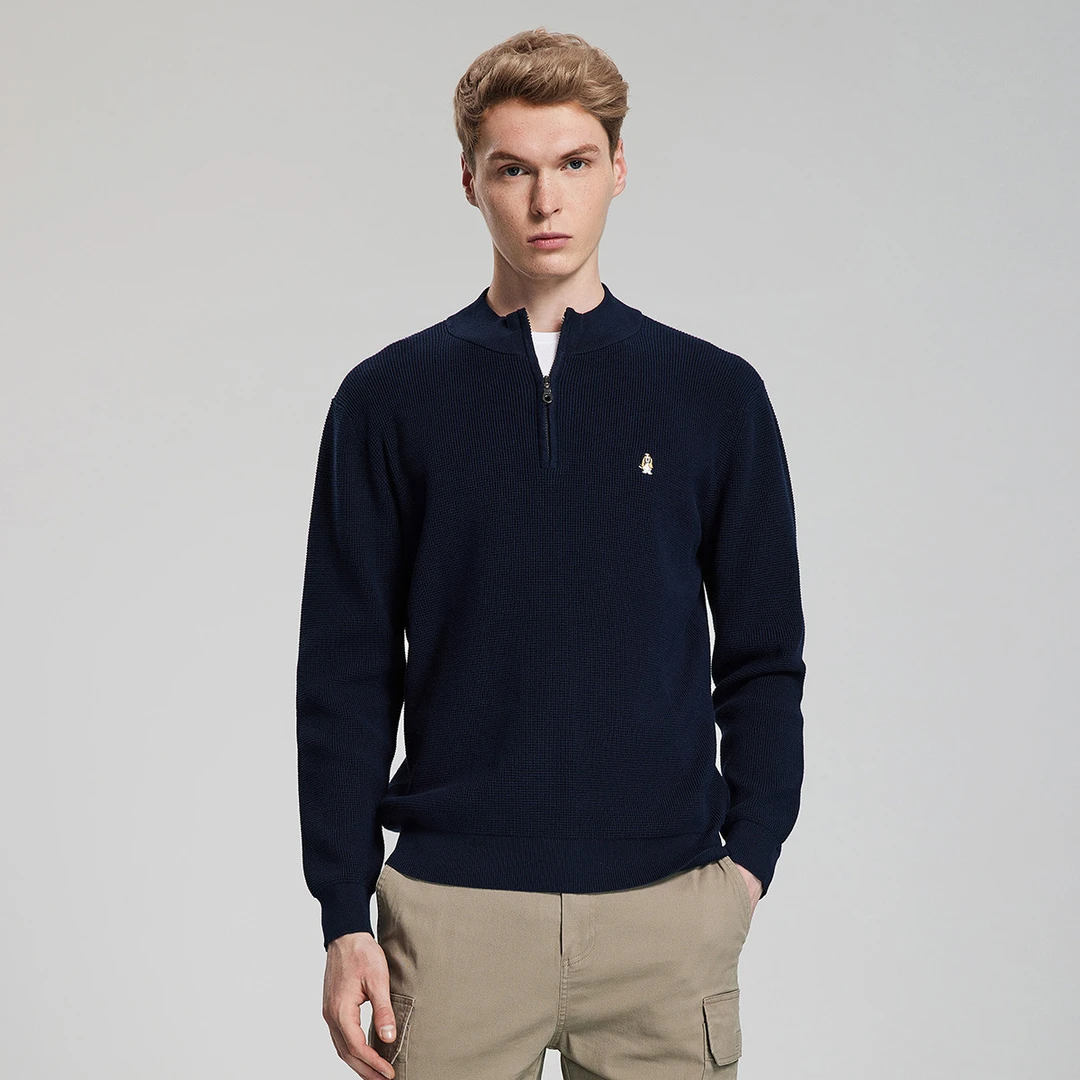 【甄选精梳棉】暇步士男装秋季复古百搭樽领半拉链针织衫PW-21585D