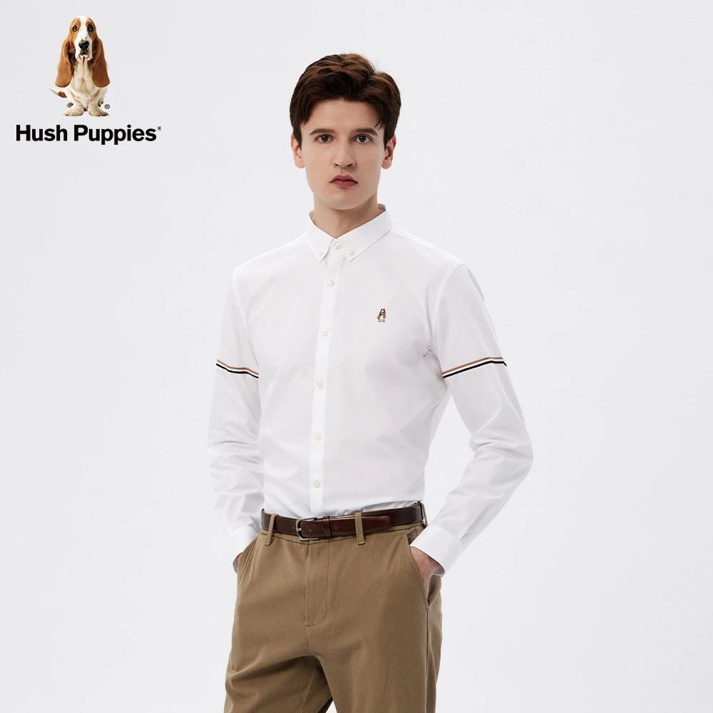 【光泽牛津纺】暇步士男装春秋款纯棉条纹撞色长袖衬衫HDMPA241005