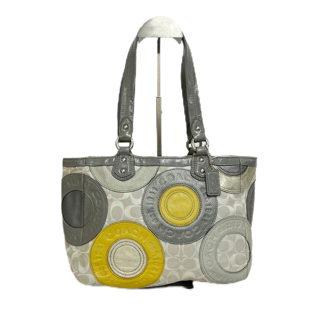 95新 COACH/蔻驰 灰色老花帆布拼皮单肩手提包 SH-3265-A-