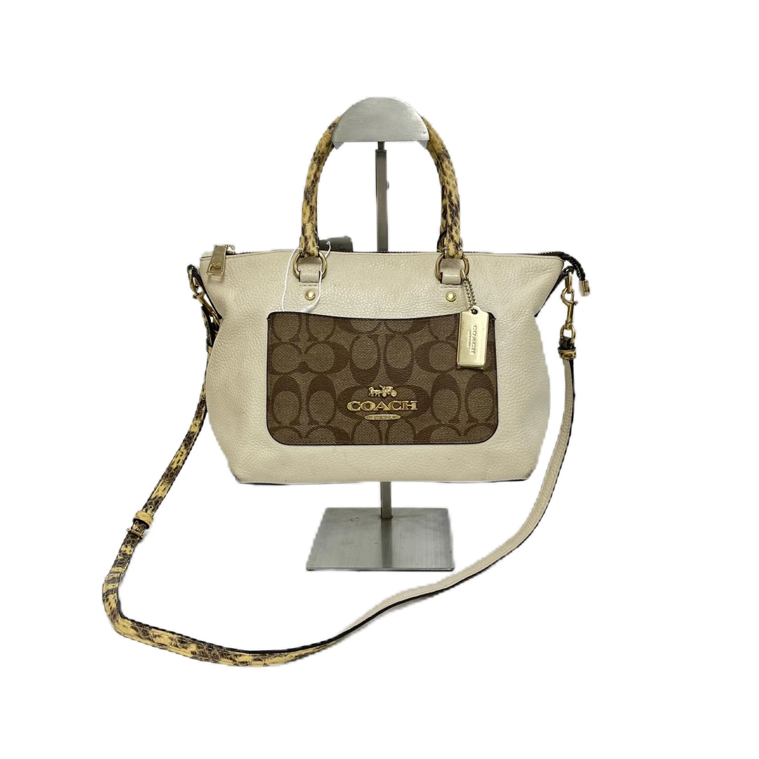 95新 COACH/蔻驰 白色老花拼皮单肩手提斜挎饺子包 Y-5816-C