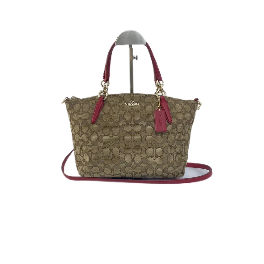 95新 COACH/蔻驰 经典老花帆布拼皮单肩手提饺子包 Y-5164-C