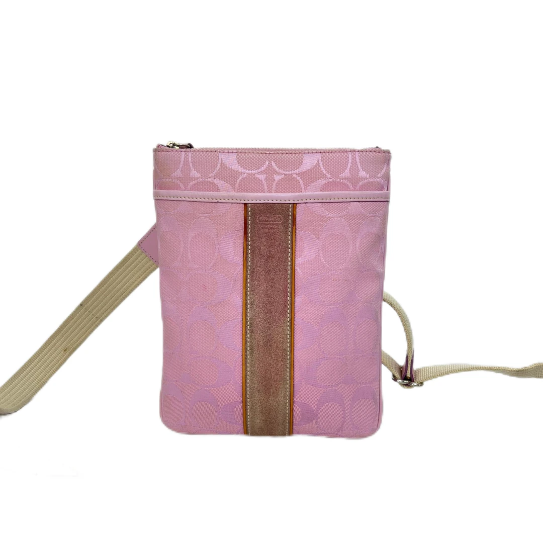 95新 COACH/蔻驰 粉色老花帆布单肩斜挎包 MM1-8221