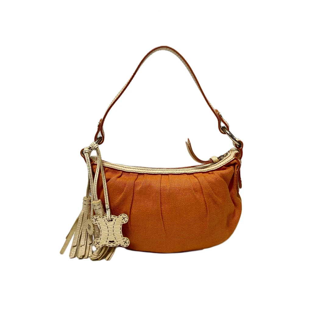 95新 Celine/思琳 橘色帆布拼皮单肩腋下豌豆包 2403CE005