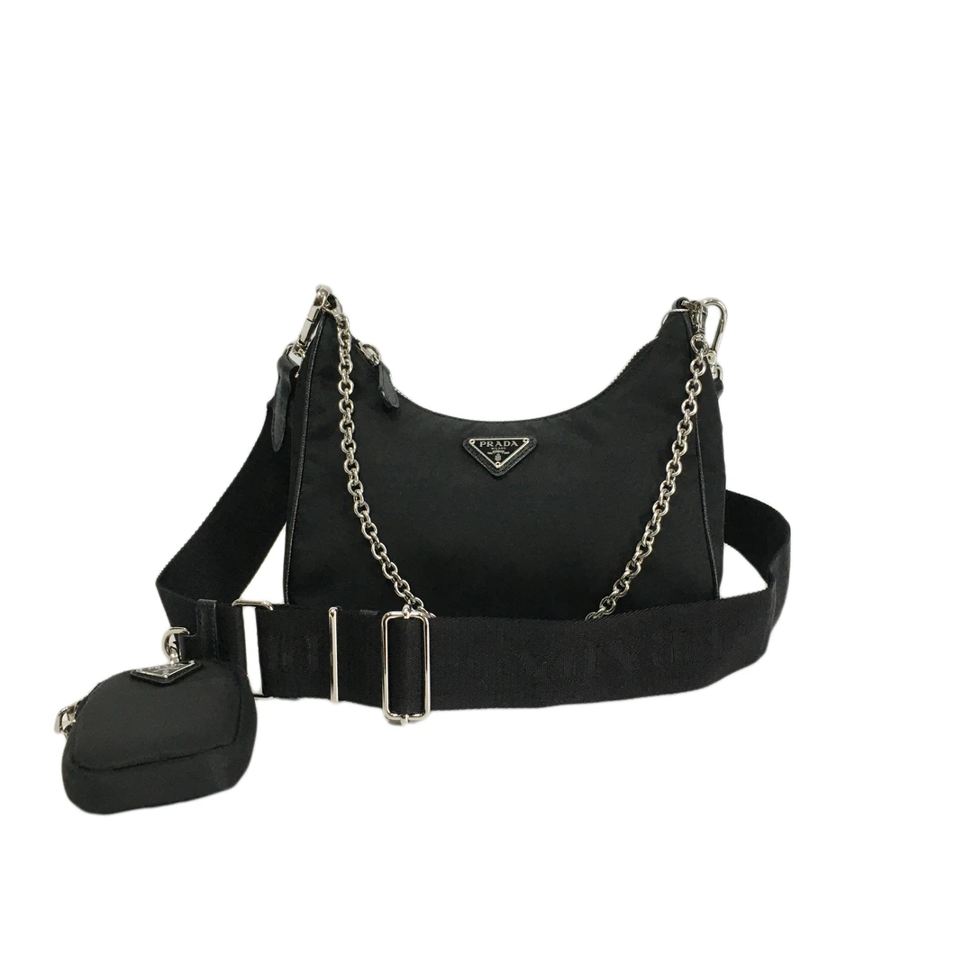 95新 Prada/普拉达 黑色三合一hobo单肩腋下包 2403P002
