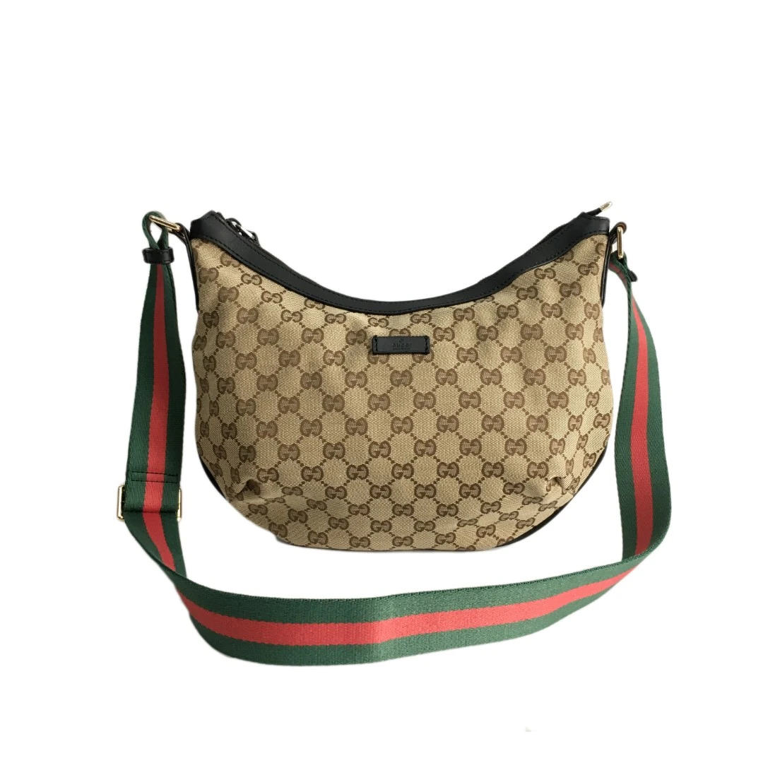 95新 GUCCI/GUCCI 双G老花帆布月亮包斜挎包 2407G005