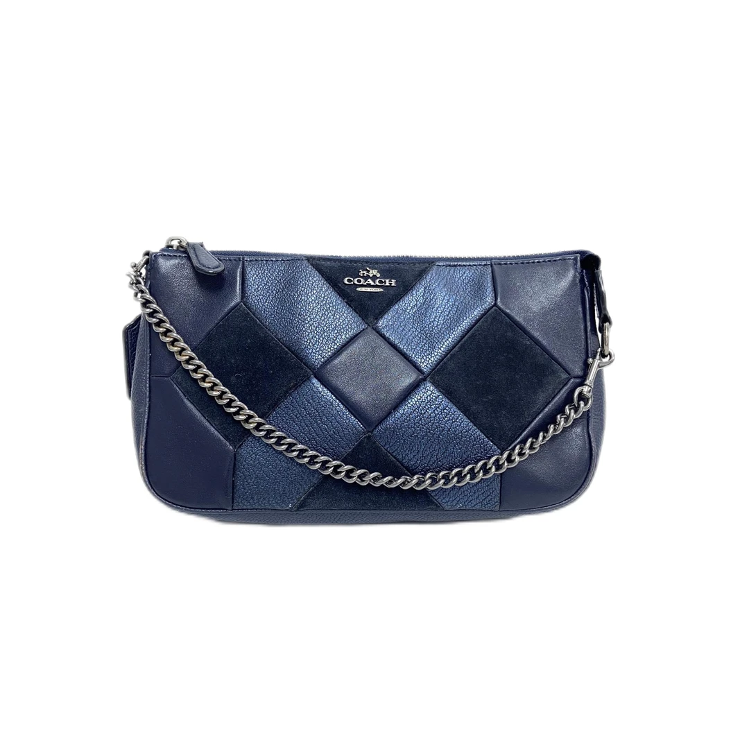 95新 COACH/蔻驰 蓝色珠光菱格单肩腋下麻将包 Y-5206-B
