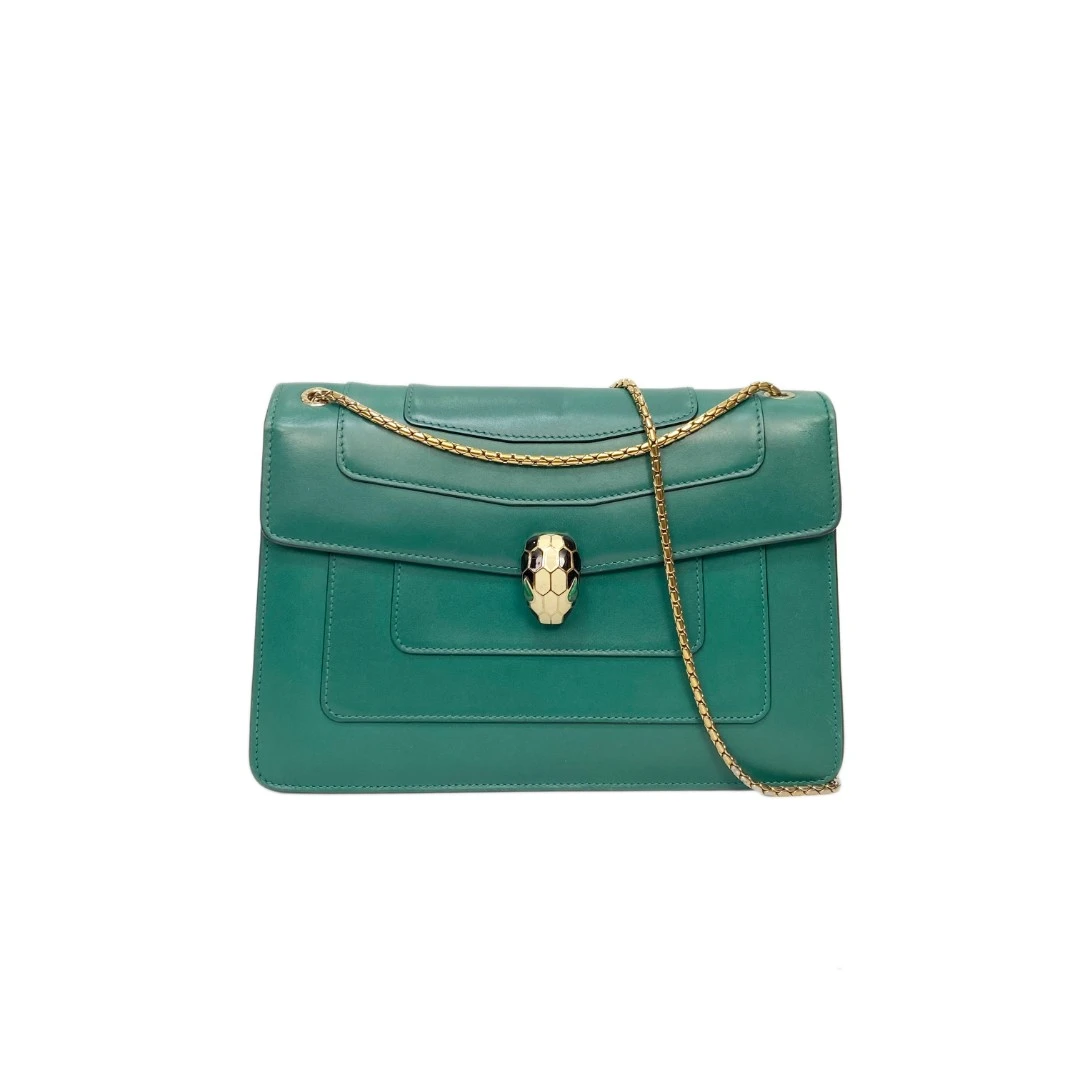 95新 BVLGARI/宝格丽 经典祖母绿中号蛇头链条包 2302BG001