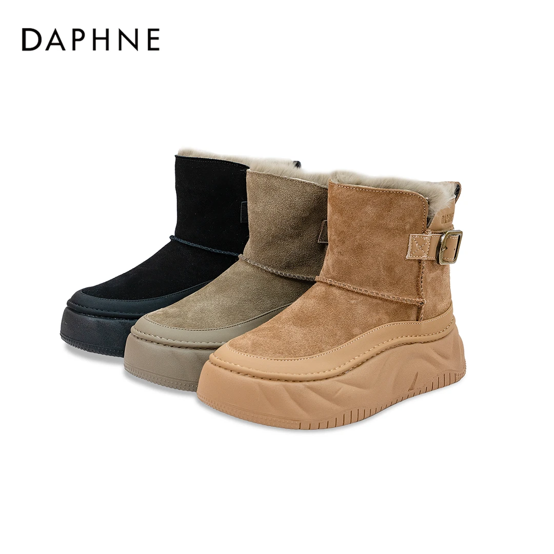 Daphne/达芙妮厚底雪地靴2023秋冬新款加绒加厚短筒保暖靴子女