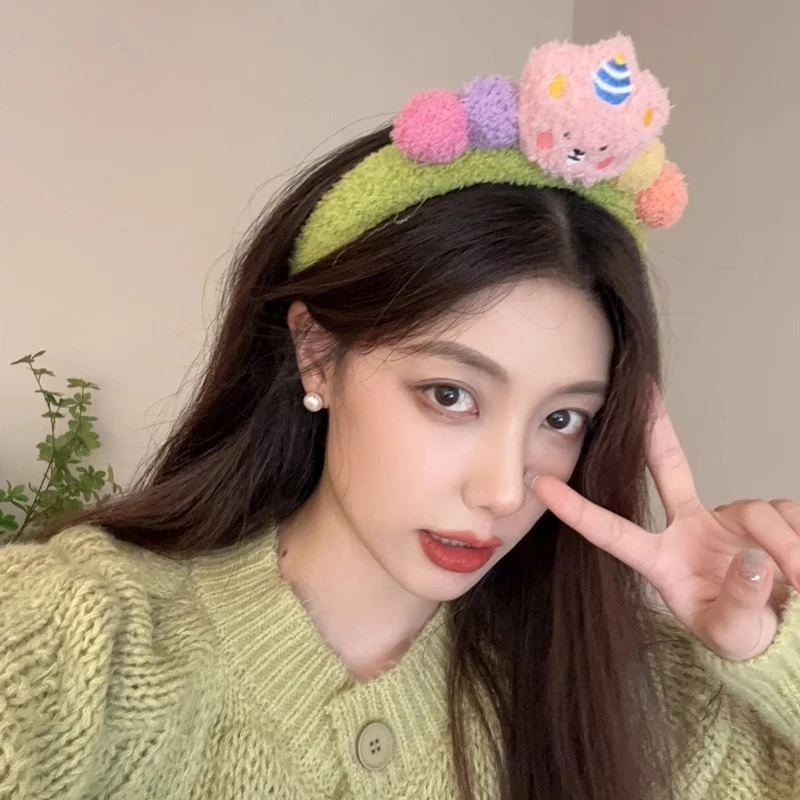彩色毛毛发箍秋冬高颅顶洗脸专用头箍气质少女发饰发箍头饰