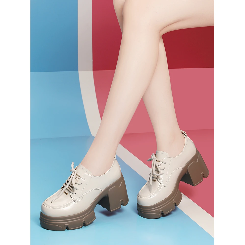 厚底乐福鞋女2024新款春秋季圆头粗跟高跟单鞋配裙子英伦风小皮鞋