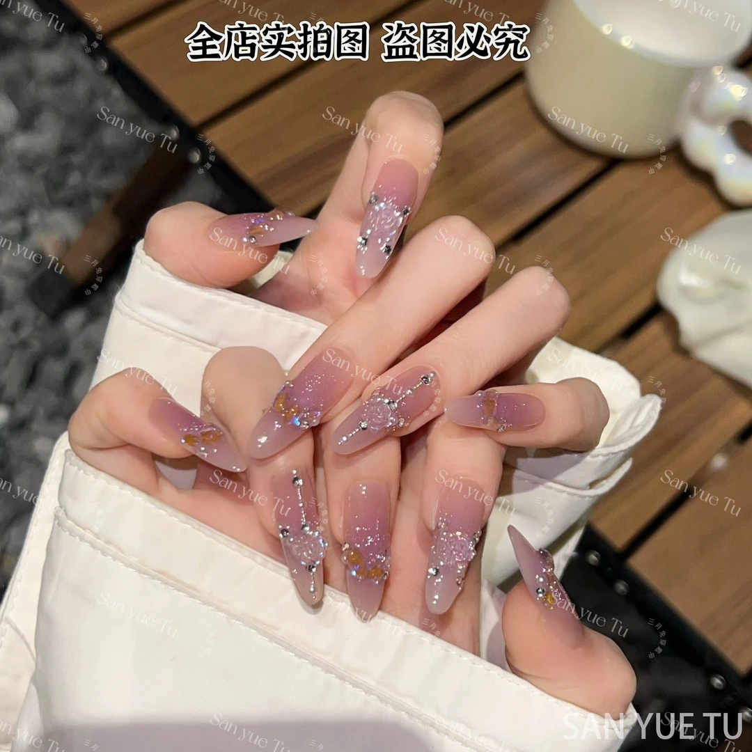 司藤-三月兔/手工制作夏季显白气质立体花花可拆卸穿戴甲