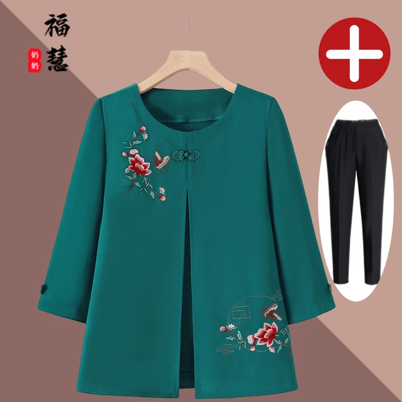 老人老太中国风奶奶装中老年妈妈装春秋老年人喜妈妈衬衫夏季红色